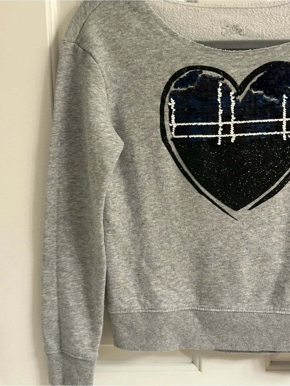 Girls Justice Gray Pullover Fleece Lined with Sequin Heart Detail Sweatshirt